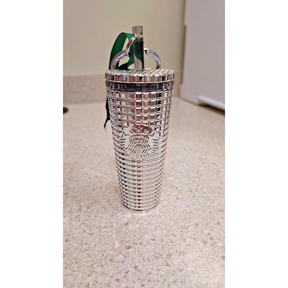 Starbucks Cold Cup Ornament Key Chain Silver 2023 Coffee & Tea Theme